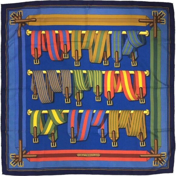 479195AH (S2) Hermes Scarf Les Sangles Carre 90 Multicolor Silk 100% - Picture 1 of 9